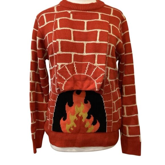NWT 3D Chimney Fire Place Ugly Christmas Sweater Small - Picture 3 of 10